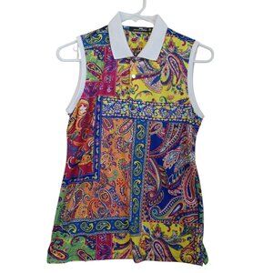 Ralph Lauren RLX Top Tailored Fit Paisley Sleeveless Golf Jersey Polo Womens Med